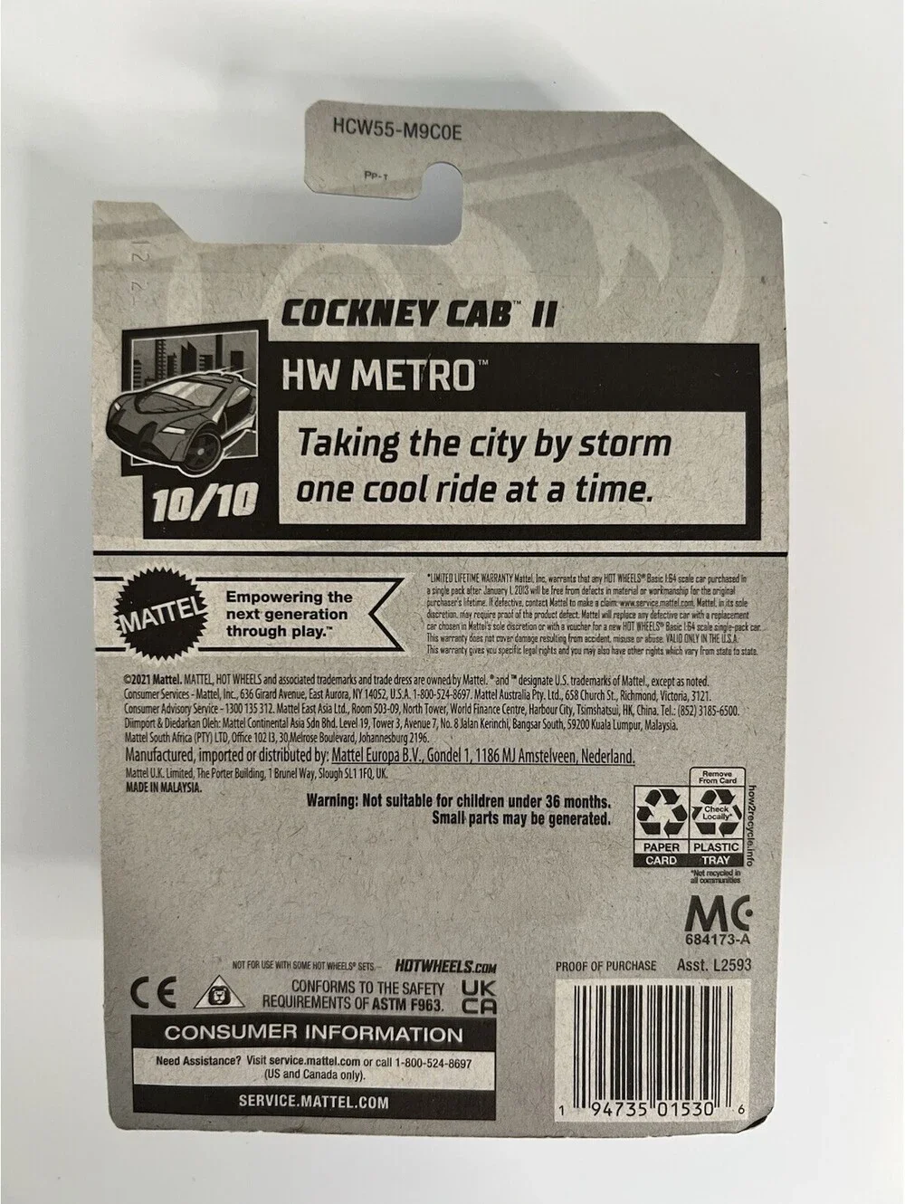 Hot Wheels COCKNEY CAB II, HW METRO, 10/10, 102/250, HCX10-M9C0Q, 2021